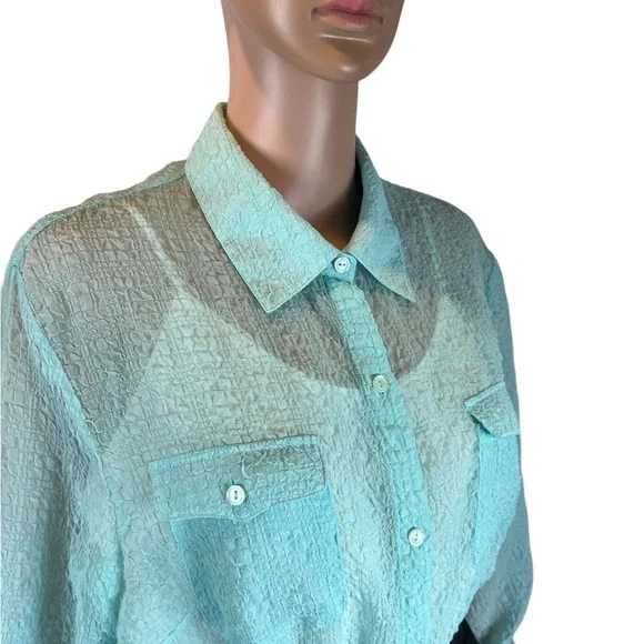 Evan-Picone Adjustable Sleeve Button Up, Mint |16 - Picture 9 of 16